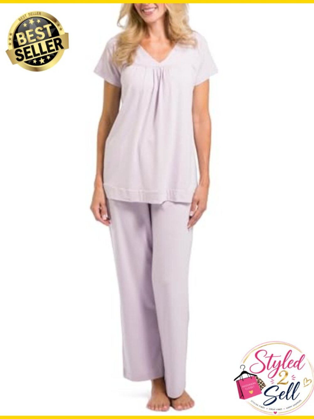 EcoFabric Pajama Set Short Sleeve Top Full Length Pant Relaxed Fit 2 Piece
